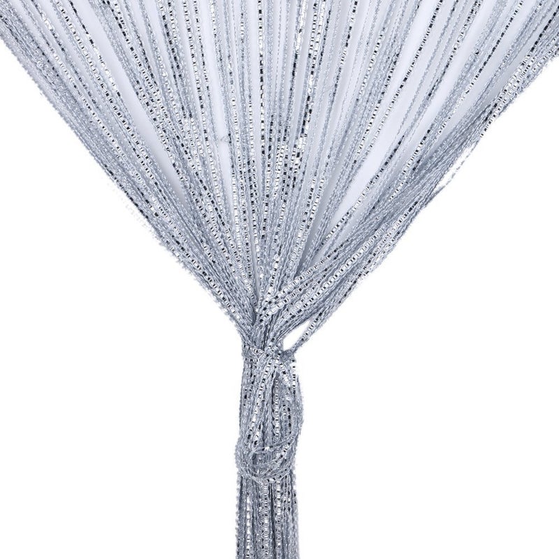 Vidillo Door String Curtain, Wall Panel Fringe Window Room Divider Blind, Home Patio Bedroom Decorative Tassel Screen Ribbon Strings Strip Silver Thread Screen for Wedding Coffee House (Grey) - Image 1